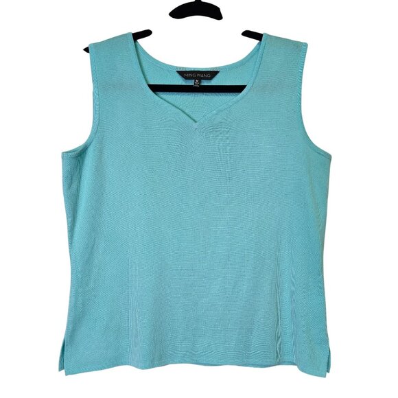 Ming Wang Sleeveless Turquoise Knit Top Womens Medium Acrylic M - Picture 1 of 8